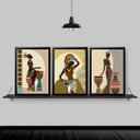 Ver imagem 1 de Kit 3 Quadros Arte Africana Mulheres 33x24cm:Madeira preta