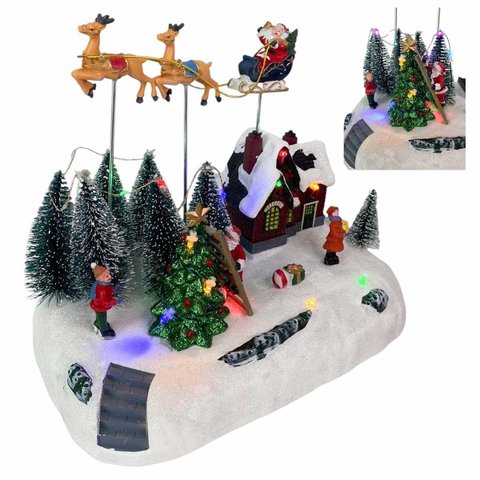 Cenario Vila Natalina Natal Musical Iluminado Led com Movimento Treno Papai Noel Rena Arvore Decoraç