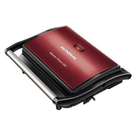 Sanduicheira Grill e Chapa 3 em 1 Master Press Inox 1000W 220V Vermelha Mondial Pg-01-Rc-Cl