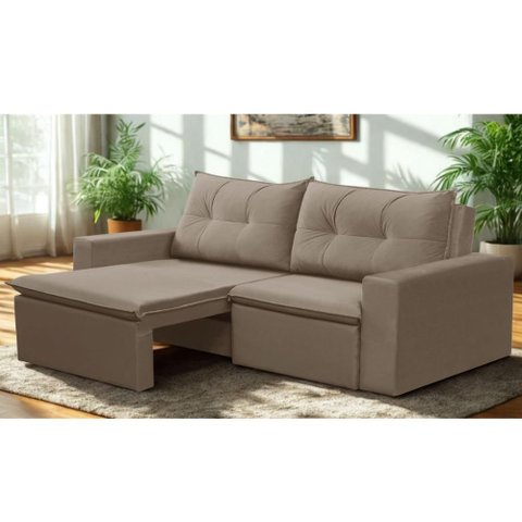 Sofá Retrátil 2 Lugares 1,80m Londres Suede Cappuccino Mirra Decor