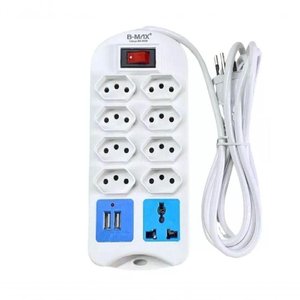 Régua Extensão Elétrica 9 Tomadas com 2 Usb e Cabo 2 Metros