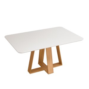 Mesa de Jantar Retangular Tampo Chafrando Curvo  Kiara DJ Móveis Carvalho Nobre/Off White