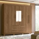 Ver imagem 1 de Guarda-roupa Casal Santana 8 Portas 6 Gavetas com Espelho Jatoba - Pnr Móveis