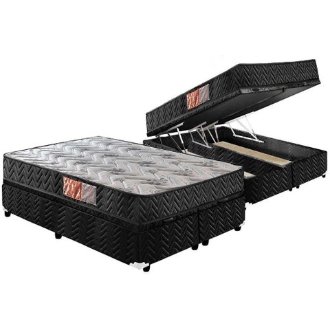 Cama Box Baú Queen: Colchão Espuma Paropas D33 Pasquale + Base CRC Suede Black(158x198)