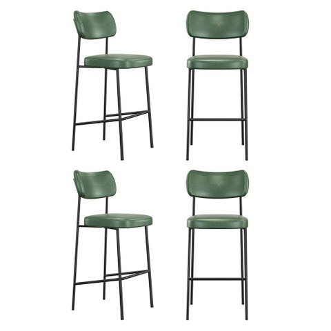 Kit 04 Banquetas Altas para Cozinha Lila Estofada com Encosto Couríssimo Verde - Abmaza