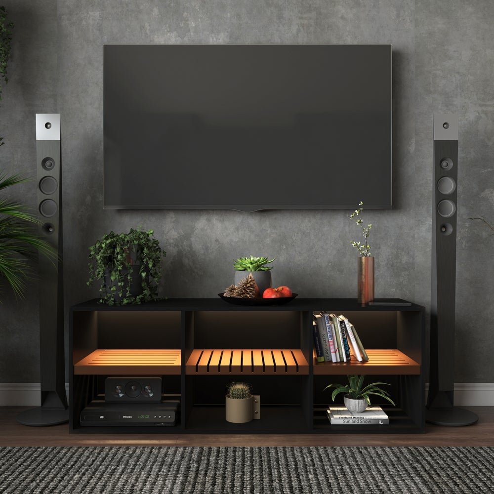 Rack para Tv Moderno Sala Quarto Preto com Cobre com Led