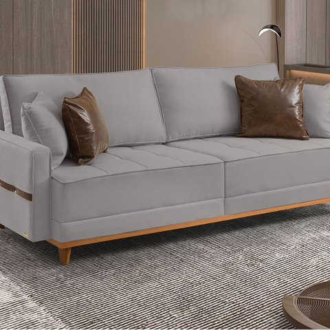 Sofá Fixo 3 Lugares M-203 2,00m Molas Bonnel Almofadas Soltas Linho Estofados Martins