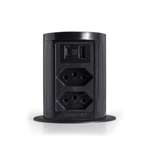 Torre De Tomada 2 Tomadas +  2usb (a Rápido + C) + Indução 10A Preto