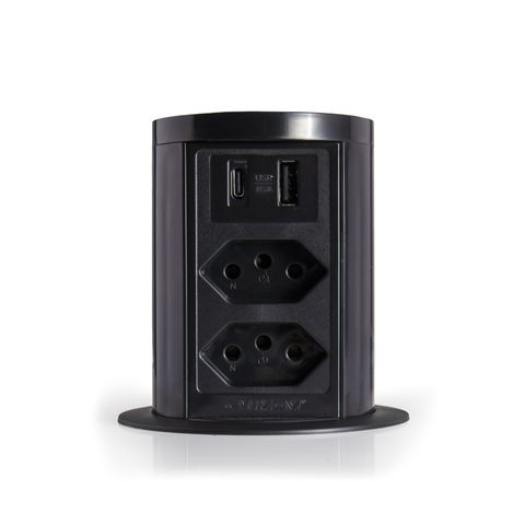 Torre De Tomada 2 Tomadas +  2usb (a Rápido + C) + Indução 10A Preto