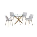 Ver imagem 3 de Conjunto Mesa de Jantar Lara 120cm Vidro Redondo Aço Carbono Bronze 4 Cadeiras em Linho Cru