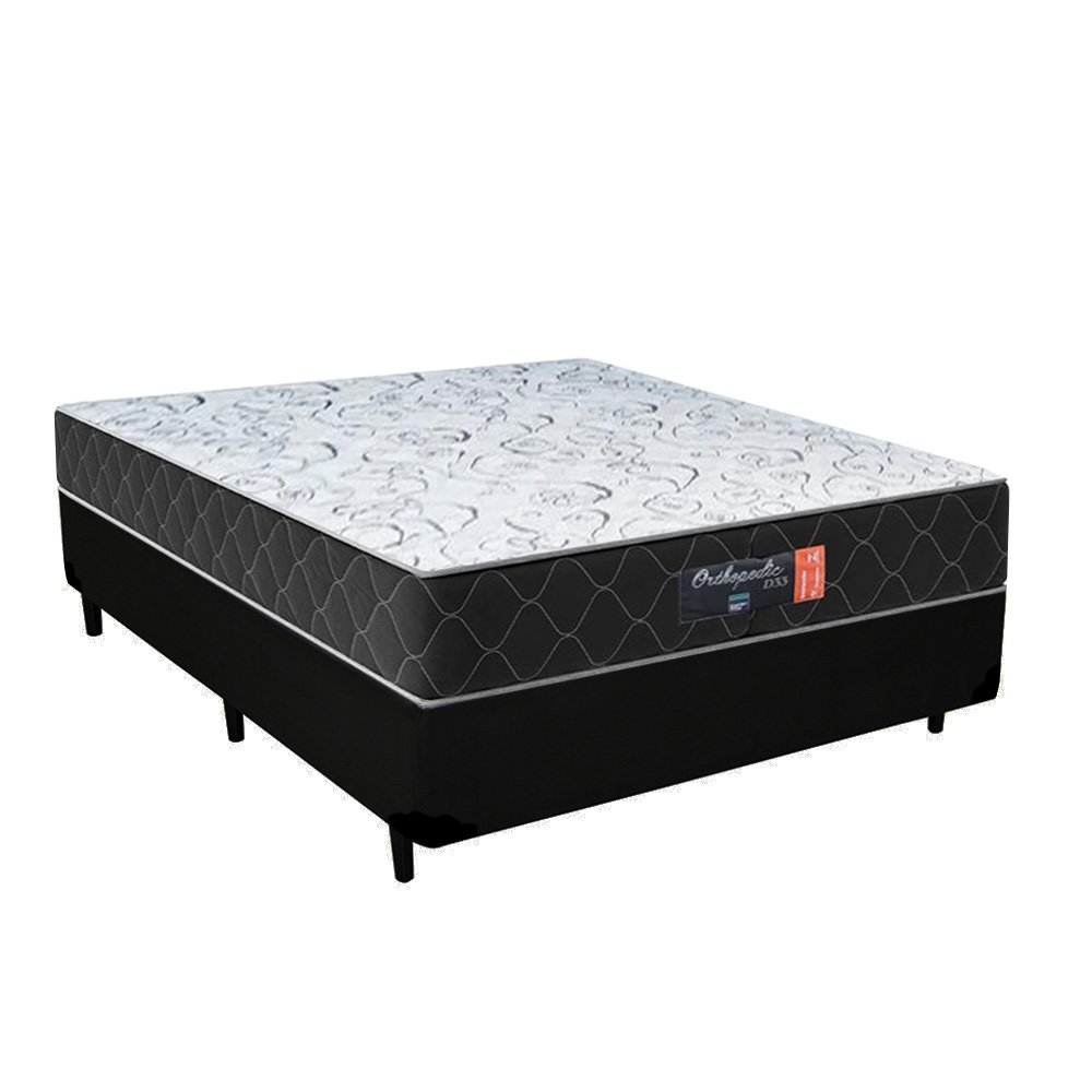 Cama Box Casal + Colchão Espuma D33 Semi Ortopédico Extra Firme Comfort Prime 72x138x188 Preto