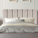 Ver imagem 1 de Cabeceira Estofada Carla 195cm King Size para Cama Colchão Box Quarto Suede Bege - Aurora Line