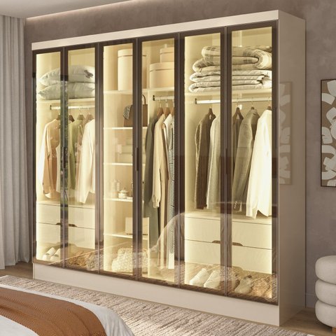 Guarda-roupa Casal com 6 Portas Reflecta e 4 Gavetas Atenas Yescasa