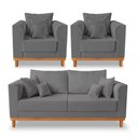 Ver imagem 1 de Kit Sofá 3 Lugares e 2 Poltronas Beny Viena Com Almofadas Decorativa Linho Grafite - Madeira Prima D