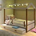 Ver imagem 1 de Bicama Montessoriana Solteiro LED Isa com Colchão MDF Branco e Mel Divaloto Móveis