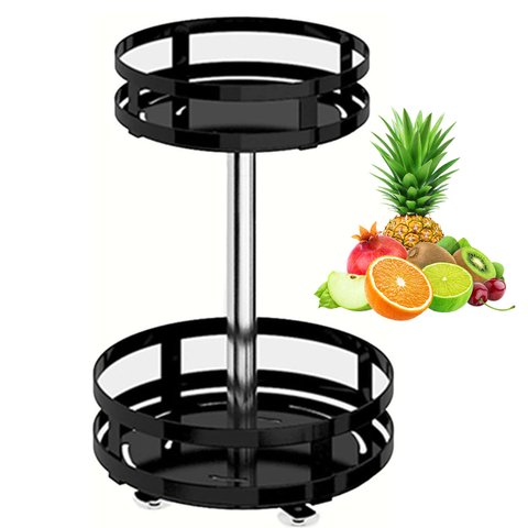 Fruteira Cesto Organizador 2 Andares Giratorio Prateleira Porta Condimento Vinho Azeite Mesa Bancada
