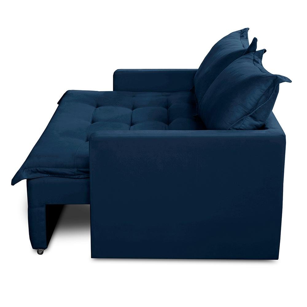 Sofá sem Caixa Retrátil e Reclinável 2,00m com Molas Bianca Suede Azul Madelina Decor - 7