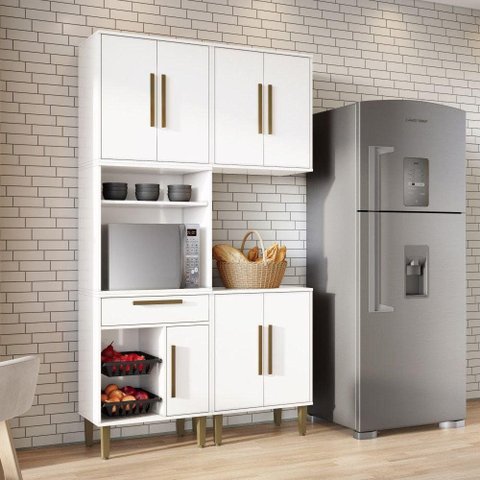 Cozinha Completa 3 Peças 7 Portas 1 Gaveta MDP 121,5cm Branco Kaiki Móveis