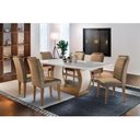 Ver imagem 1 de Conjunto: Mesa de Cozinha Jade Tampo Madeirado C/ Vidro Canto Curvo 180x90cm e 6 Cadeiras Athenas