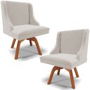 Ver imagem 1 de Kit 2 Poltronas Decorativas Base Giratória de Madeira Firenze Veludo Cinza/Natural - Gran Belo