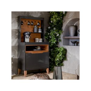 Aparador Cantinho do Café Flow Buffet com 2 Portas com Pés Pinus - Preto com Freijó