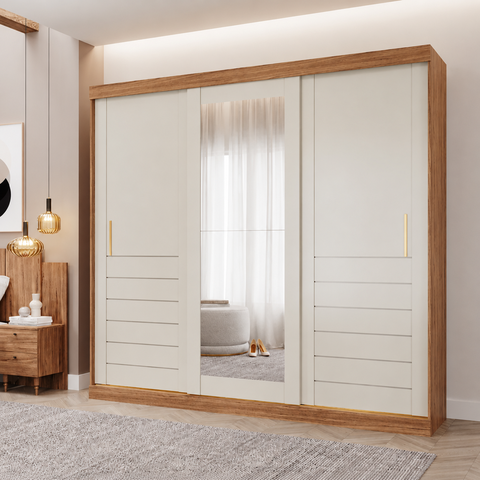 Guarda Roupa Maite 3 Portas Correr Espelhos MDF - Panan