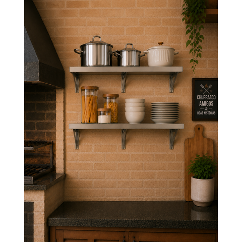 Kit 2 Prateleiras Inox de Parede 100x20cm Aço Inox Escovado