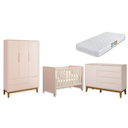 Ver imagem 2 de Quarto de Bebê Berço Evolution + Guarda Roupa 3 Portas + Cômoda Sapateira Elfe Rosa com Colchão