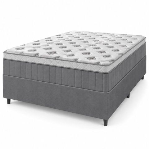 Cama Box Casal Queen Colchão Molas Ensacadas Ômega 158x198x70cm Cinza/Branco Hellen