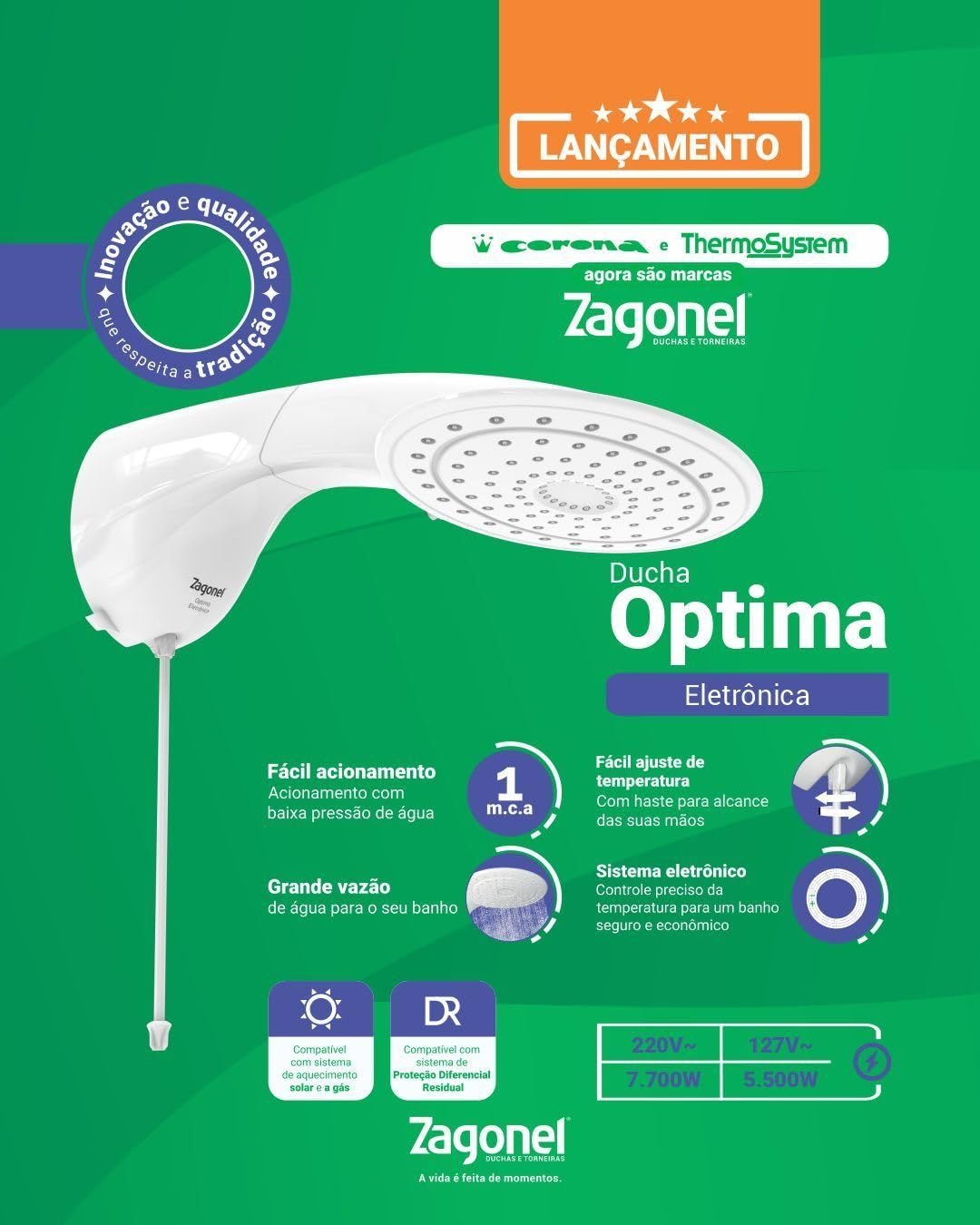 Ducha Optima Eletronica 7700w 220v Branco Zagonel - 7
