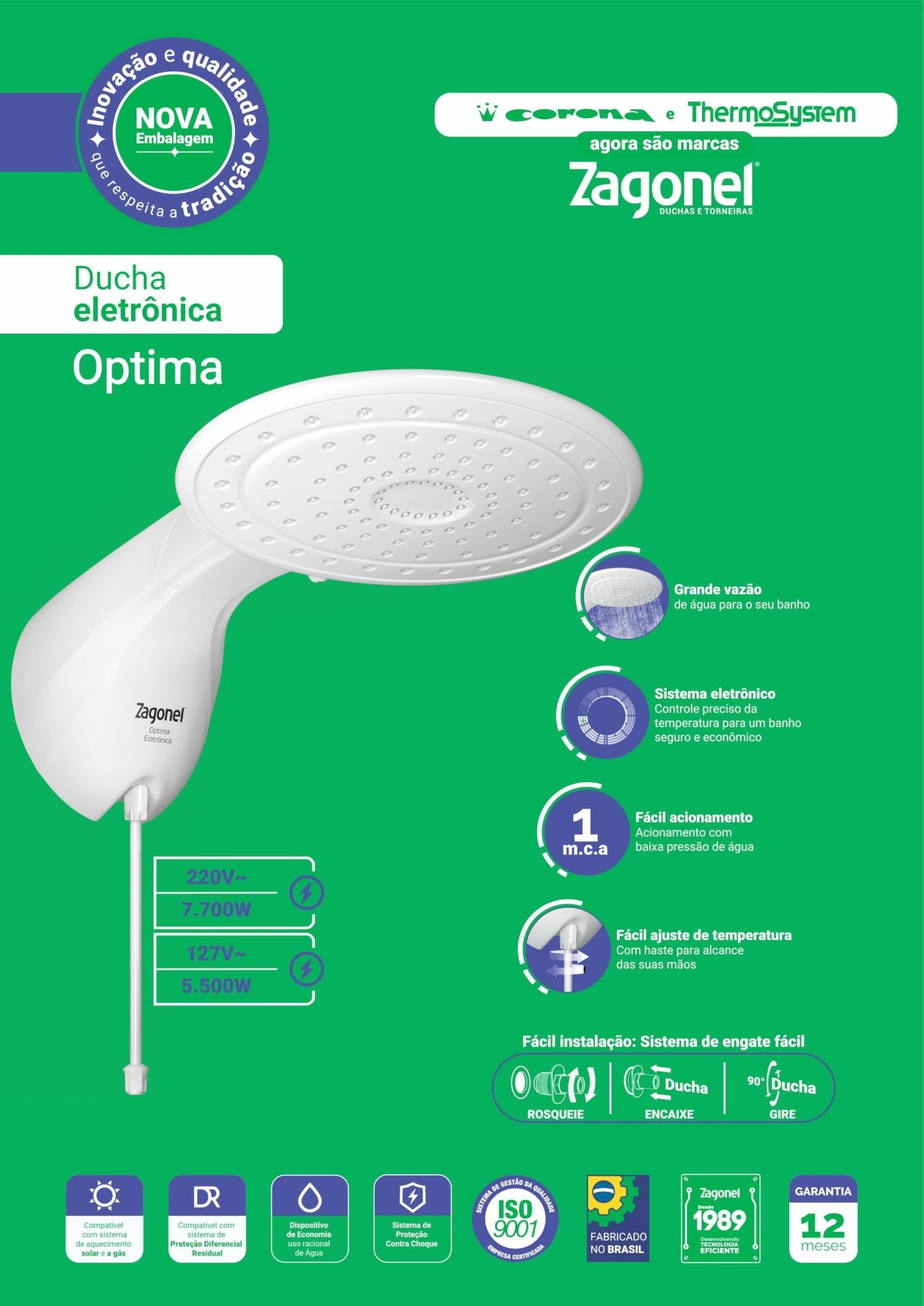 Ducha Optima Eletronica 7700w 220v Branco Zagonel - 6