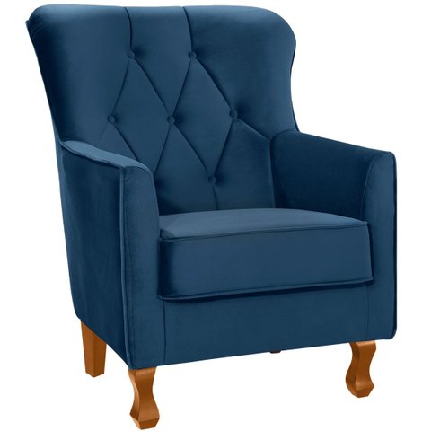 Poltrona Decorativa Carrara C/ Capitonê Veludo Azul Marinho