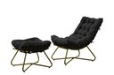 Ver imagem 3 de Poltrona Costela Luxo com Puff Eva Metal Dourado Veludo Preto