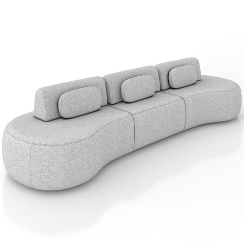 Sofá 5 Lugares Orgânico para Sala Living 326cm Vasti M03 Linho Cinza - Lyam Decor