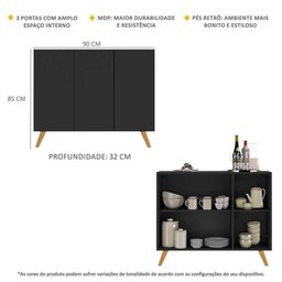 Aparador Buffet 3 Portas Retrô Veneza Multimóveis Mp1009 Preto/natural - 4 Aparador Buffet 3 Portas Retrô Veneza Multimóveis Mp1009 Preto/natural - 4