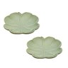 Jogo 2 Travessa Folha Decorativa Verde Cerâmica 16,5cm Class Home - 1