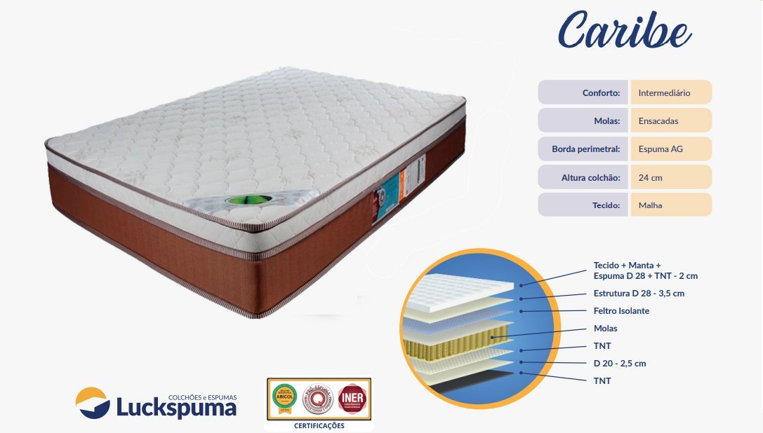 Cama Box Casal Com Baú + Colchão Luckspuma Molas Ensacadas Premium Caribe 138x188:Branco - 2