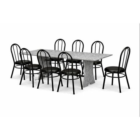 Conjunto Jaddi Mesa Florença 1,90x90 8 Lugares Turmalina Luxo Preta