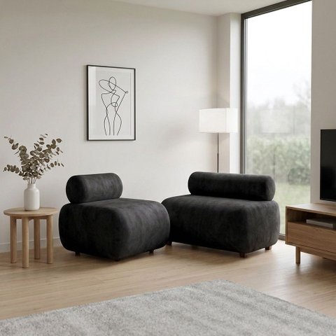 Sofá Namoradeira e Poltrona Decorativa para Sala Nara Suede D03 - D'Rossi