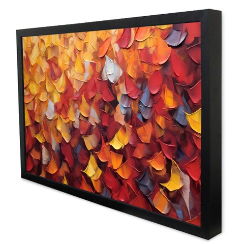 Quadro Decorativo Floral Luxo Outono em Pinceladas em Moldura Caixa Tacolado Moldura Caixa 3cm Preta