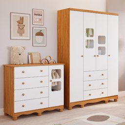 Quarto de Bebê Completo com Guarda Roupa Uli 4 Portas Cômoda Uli 4 Gavetas 100%mdf Móveis Peroba - 1