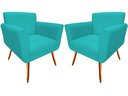 Ver imagem 1 de Kit 2 Poltronas Decorativa Sabrina Suede Azul Tifany Pés Madeira Mz Decor