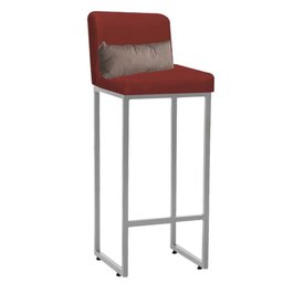 Kit 09 Banqueta Alta com Encosto Lucca Industrial Cozinha Balcão Ferro Prata Corino Vermelho e Almof - 2