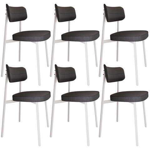 Kit 06 Cadeiras Estofada para Sala de Jantar Astrid Branco C01 Linho Preto - Lyam Decor