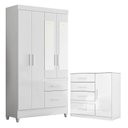 Ver imagem 1 de Guarda Roupa Solteiro Madri com Espelho e Cômoda Vênus Branco Flex – Moval