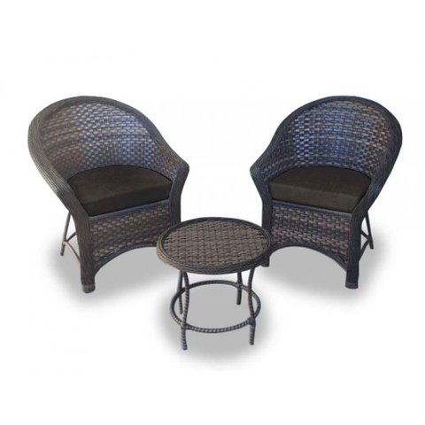 Conjunto de Poltronas Fibra Sintética Bali Promo - 2 Poltronas + 1 Mesa Centro - Tecido Duna Marrom