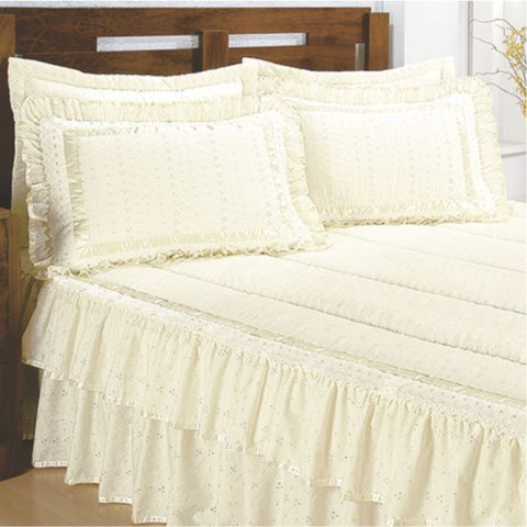 Colcha Brilhante Lese Casal King com Babado Duplo 07 Peças - Palha