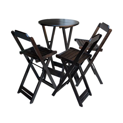 Conjunto de Mesa Bistrô Dobrável em Madeira Maciça com 3 Banquetas Altas - Tabaco