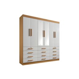 Guarda Roupa Casal com Espelho 6 portas e 12 gavetas Mônaco   – Cinamomo/Off White - 1