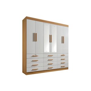 Guarda Roupa Casal com Espelho 6 portas e 12 gavetas Mônaco   – Cinamomo/Off White